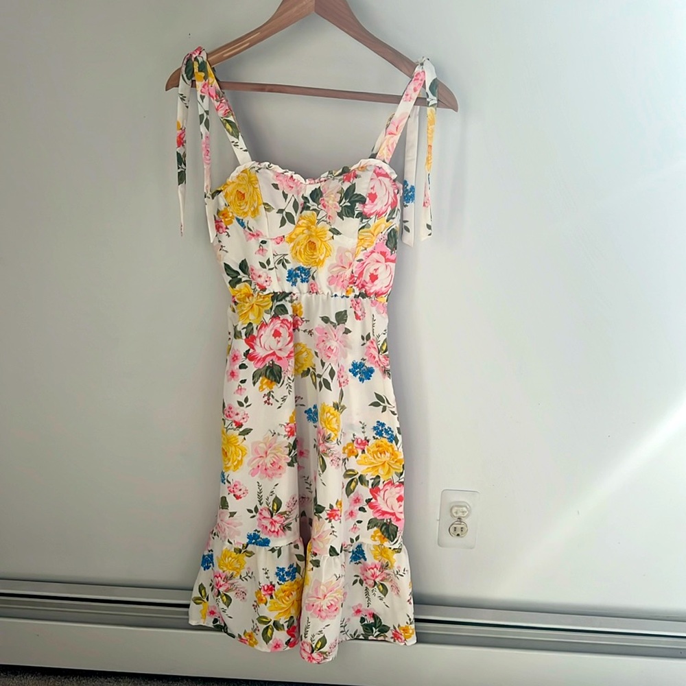 Lily Rose Dress, size small, white, floral pink, blue, yellow